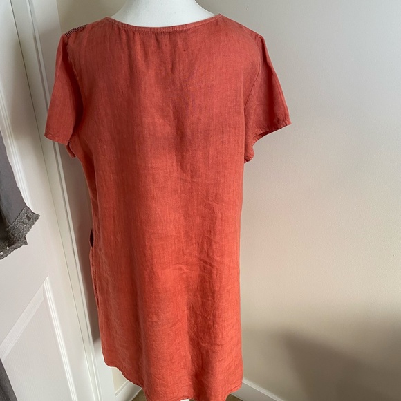 Burnt orange linen tunic/dress. lagenlook boho unique. Italy. Sz S - Picture 3 of 15
